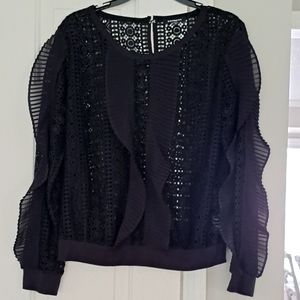 Express black ruffle crochet feminine party blouse.  Size M.